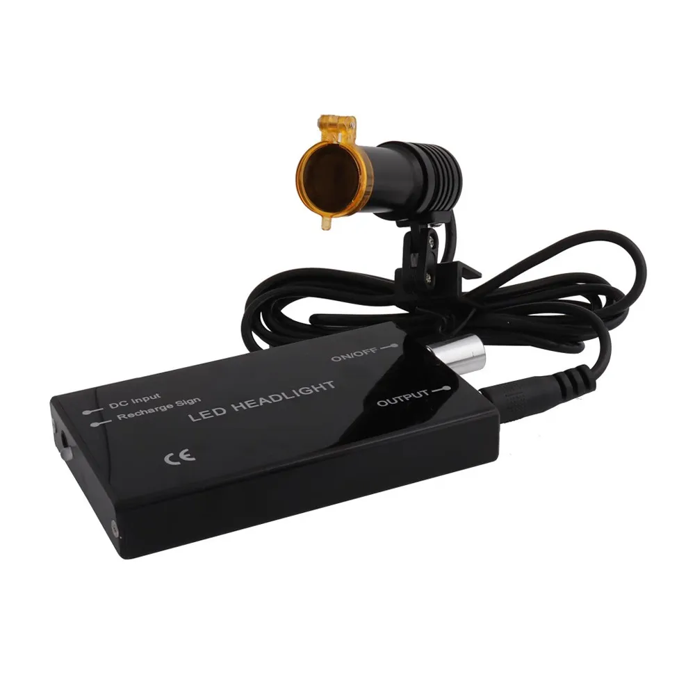 Amexors premium dental headlamp featuring a flip-style curing filter and rechargeable battery box